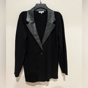 Sioni Faux Leather Trimmed Black Blazer Sweater